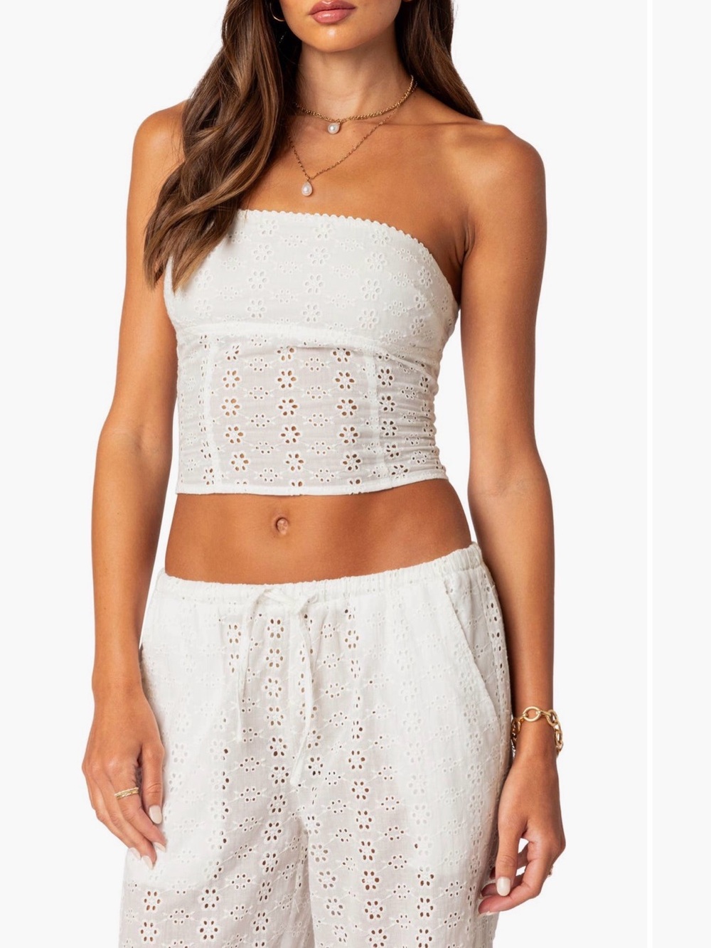 Edikted Eyelet Tube Top White Strapless Bandeau Crop Size Small NWT